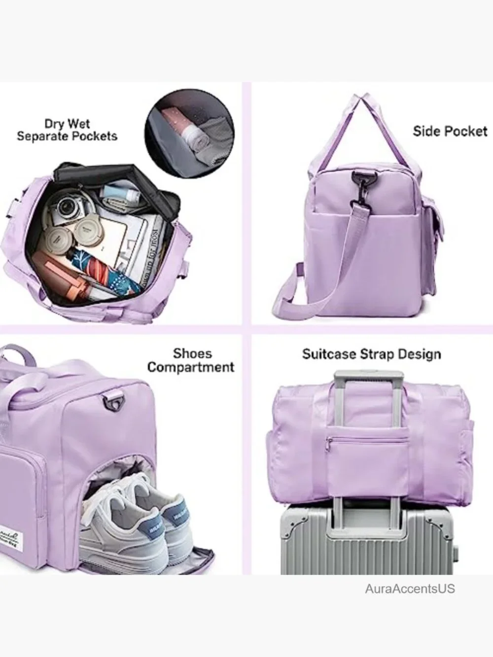 Travel Duffel Bag with Shoes Compartment Gym Bag Weekender Overnight 39L